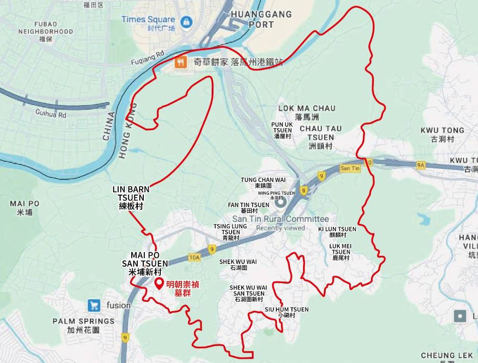 紅圈為新田科技城的範圍。